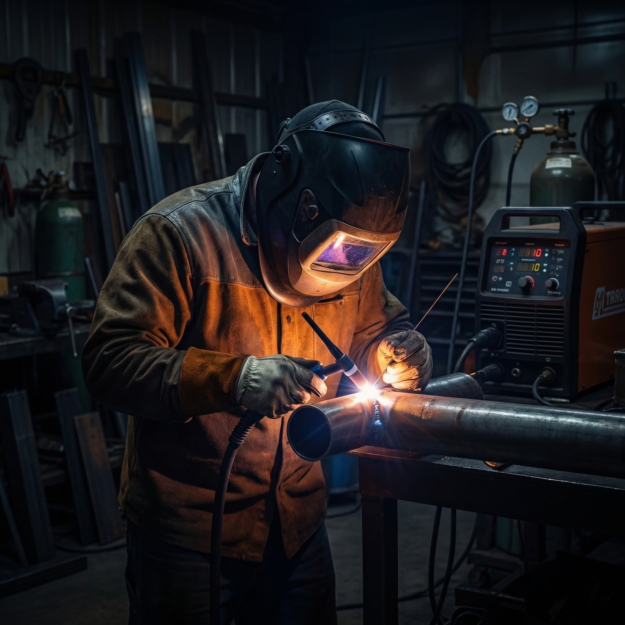 TIG welding on metal pipe — precision aluminum welding in Naples