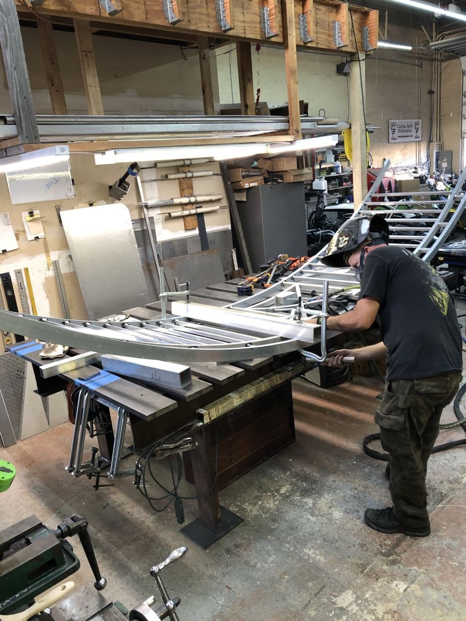 Aluminum submarine frame welding in progress shop — Naples Welding Inc., Naples FL