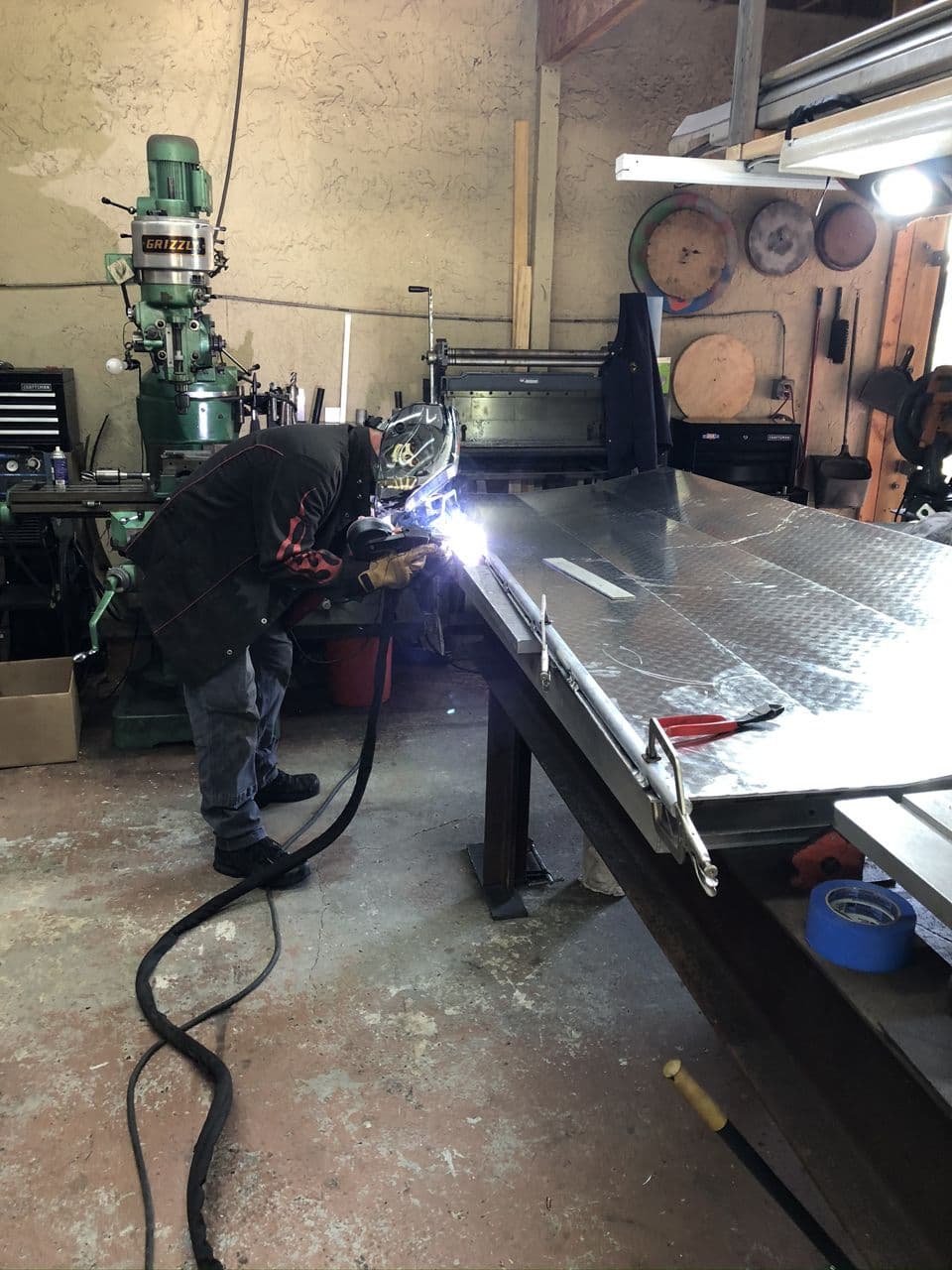 Aluminum submarine fuel tank welding in progress shop — Naples Welding Inc., Naples FL