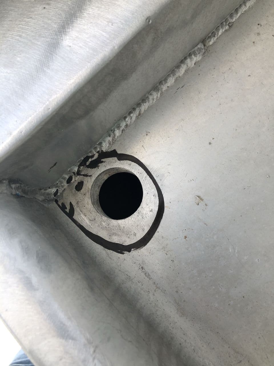 Aluminum tank fuel hole detail shot — Naples Welding Inc., Naples FL