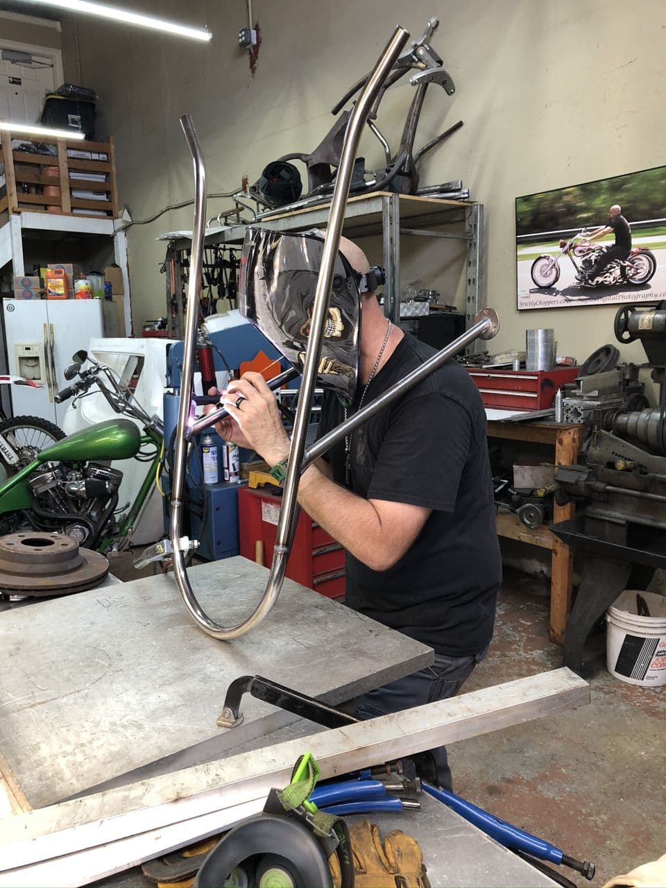 Stainless steel pipe frame in progress shop — Naples Welding Inc., Naples FL