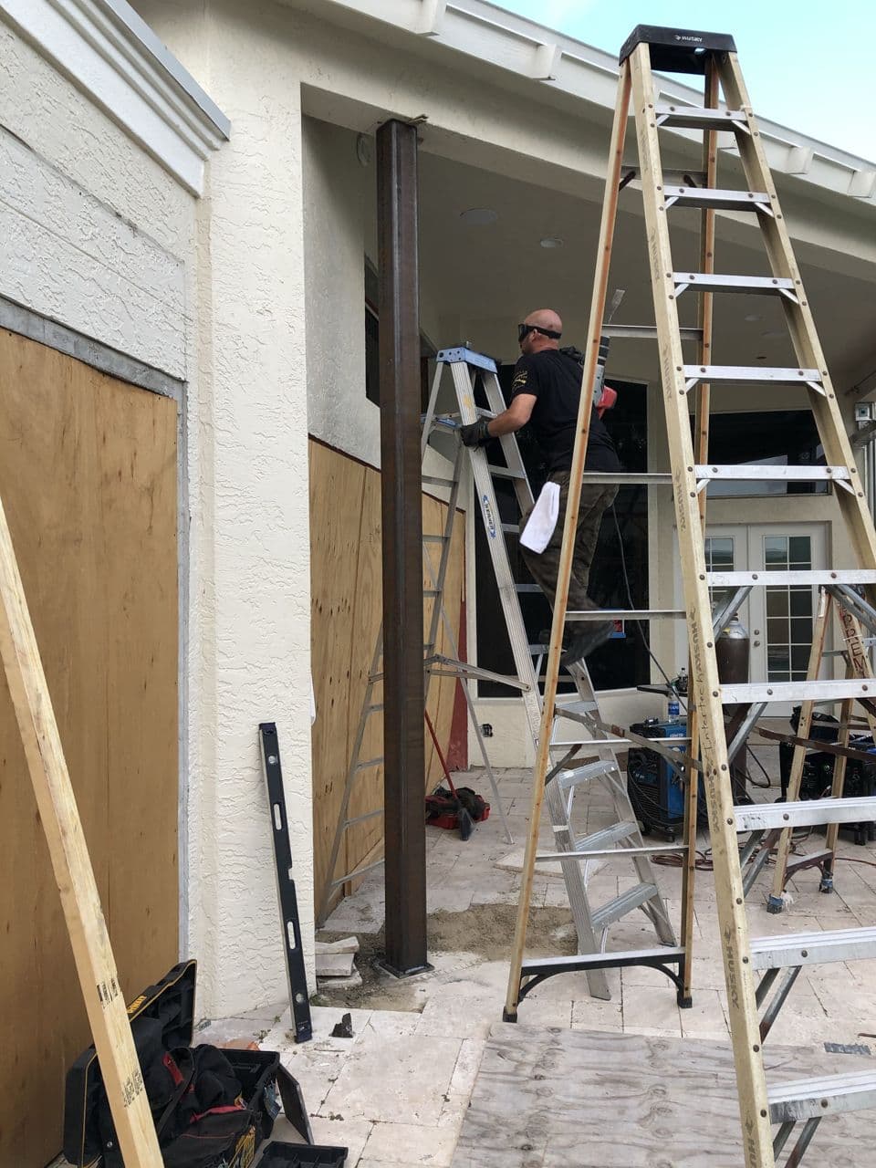 Structural steel column in progress outdoor — Naples Welding Inc., Naples FL