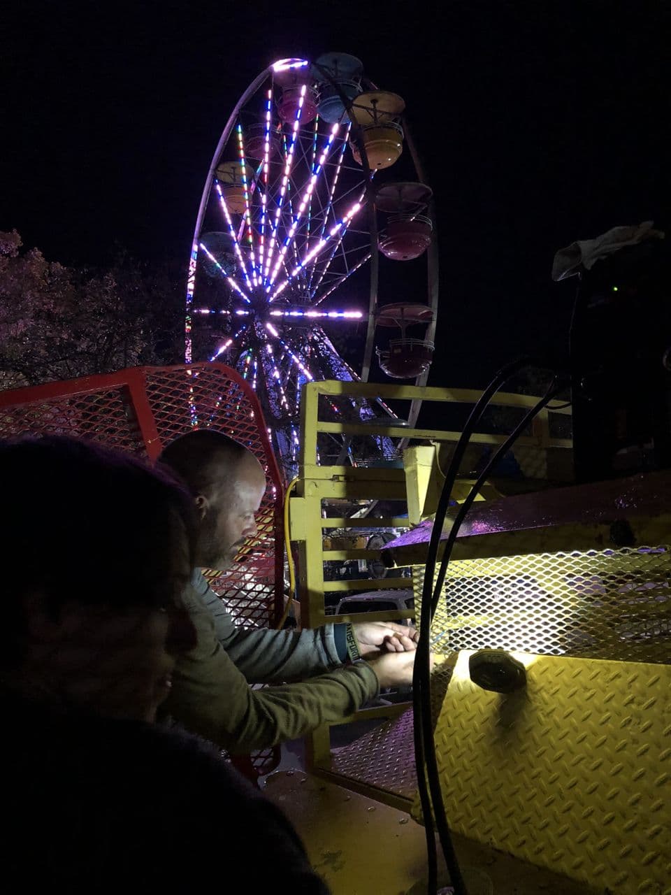 Structural steel ferris wheel in progress night — Naples Welding Inc., Naples FL