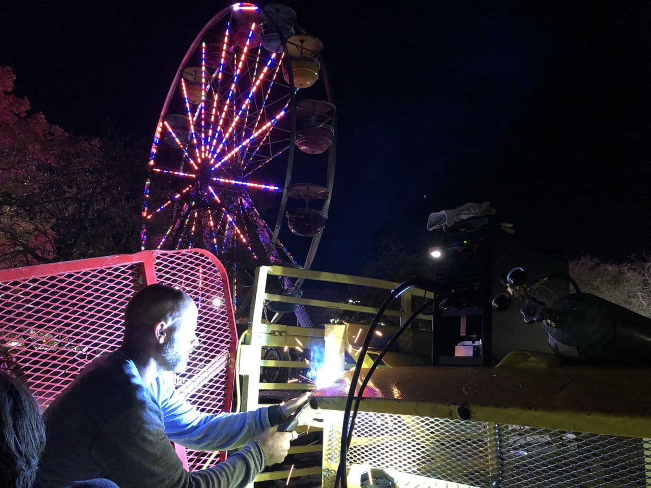 Structural steel ferris wheel welding in progress — Naples Welding Inc., Naples FL