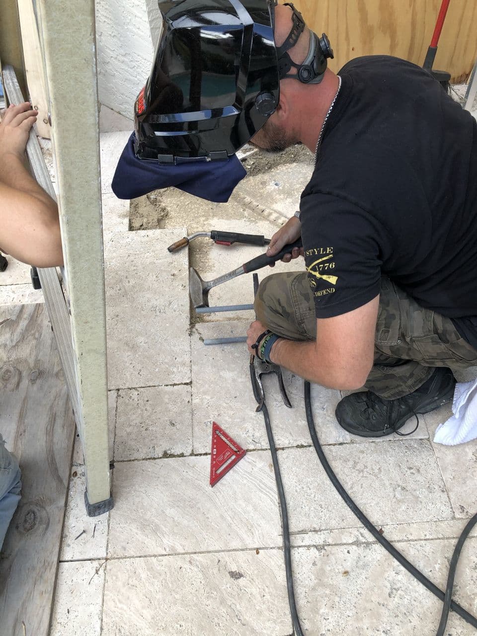 Structural steel patio tiling in progress shop — Naples Welding Inc., Naples FL
