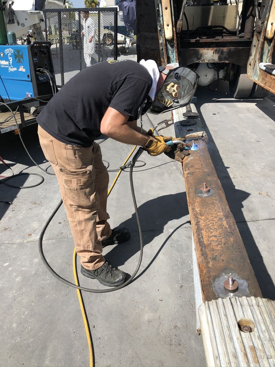 Structural steel pipe welding in progress shop — Naples Welding Inc., Naples FL