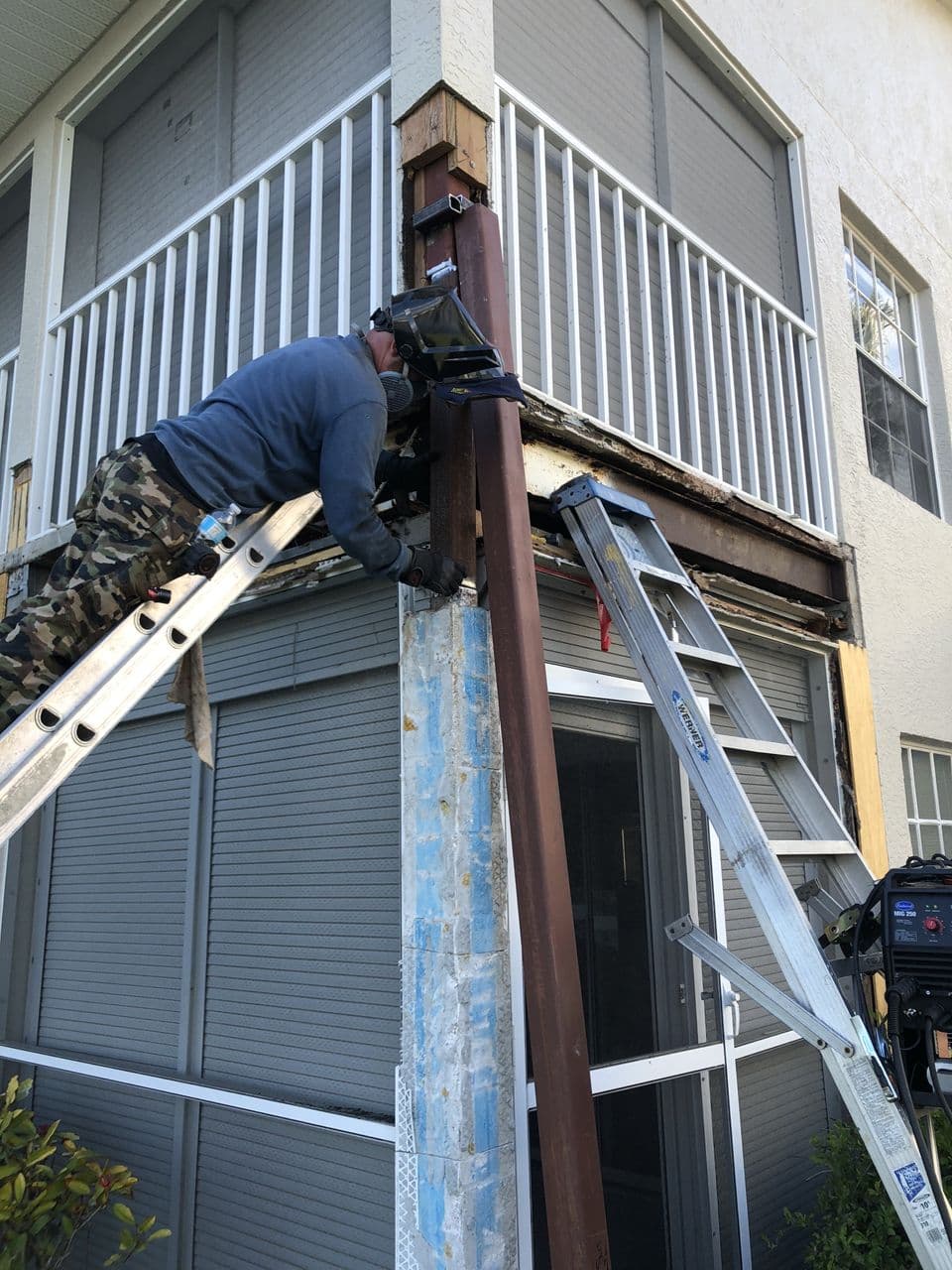 Structural steel pole welding in progress — Naples Welding Inc., Naples FL
